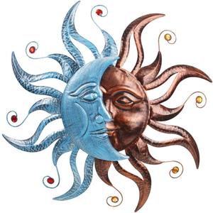 VEWOGARDEN Metal Sun and Moon Wall Decor, 27.6" Large Outdoor Wall Art for Living Room Bedroom Kitchen Farmhouse Patio Decorations (Blue-brown)