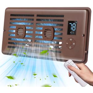 Register Booster Fan Fits 4" x 10" Register Holes, Vent Fan with DIY Scent Diffuser,Quiet 10-Speed Smart Heating Cooling AC with LCD Screen,Remote Control and Thermostat Control for Home,Wall,Floor (Brown)