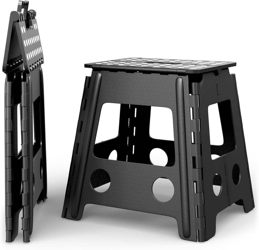 Versatile Folding Step Stool 15.7 in - Foldable Step Stool for Kids, Home, Camping, and Office - Lightweight, Sturdy, and Portable Foldable Stool, for Outdoors and Indoor Fun MOJO VENTURES (Black)