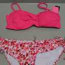 Women's Strapless Bandeau Bikini Set - Twist Front Two Piece Swimsuit Top with Side Tie Bathing Suit Bottom (Pink Floral) S