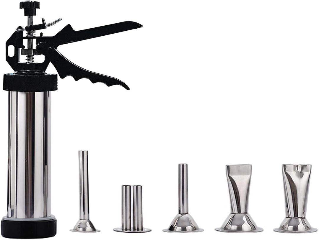 1.5LB Large Capacity Jerky Gun Kit, Stainless Steel Beef Jerky Gun, Sausage Gun with 5 Stainless Steel Nozzles