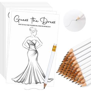 60 Sets Guess the Dress Bridal Shower Games for Guests Include 60 Pcs Wedding Shower Games Cards and 60 Pcs Pencils Fun Wedding Party Supplies Games Ideas (White,Short Pencil)