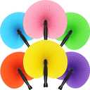 Taiyin 48 Pack Paper Hand Fans Round Hand Fans Colorful Folding Hand Fan with Plastic Handle for Birthday Party Wedding Supplies Favors