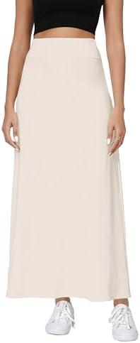Urban CoCo Elastic Waist A-Line Long Maxi Skirt Below Knee for Women(M, Beige) 