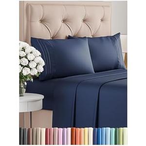 Full Size 4 Piece Sheet Set - Comfy Breathable & Cooling Bed Sheets Set - Hotel Luxury Bedding for Women, Men, Kids, Teens, Boys & Girls - Deep Pockets, Ultra-Soft, Wrinkle Free - Oeko-Tex - Navy Blue