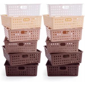 Geetery 12 Pack Classroom Storage Baskets with Handle,Gradient Brown