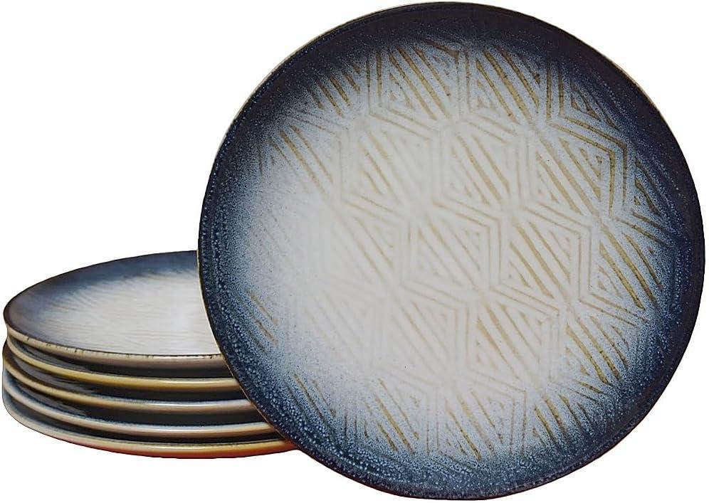 10.5 Stoneware Coupe Dinner Plates with Reactive Glaze Finish, Dishwasher Microwave Oven Safe, Ceramic and Round, Perfect for Salad, Dessert, Steak, Pasta (set of 6) (10.5" reactive glaze plates)