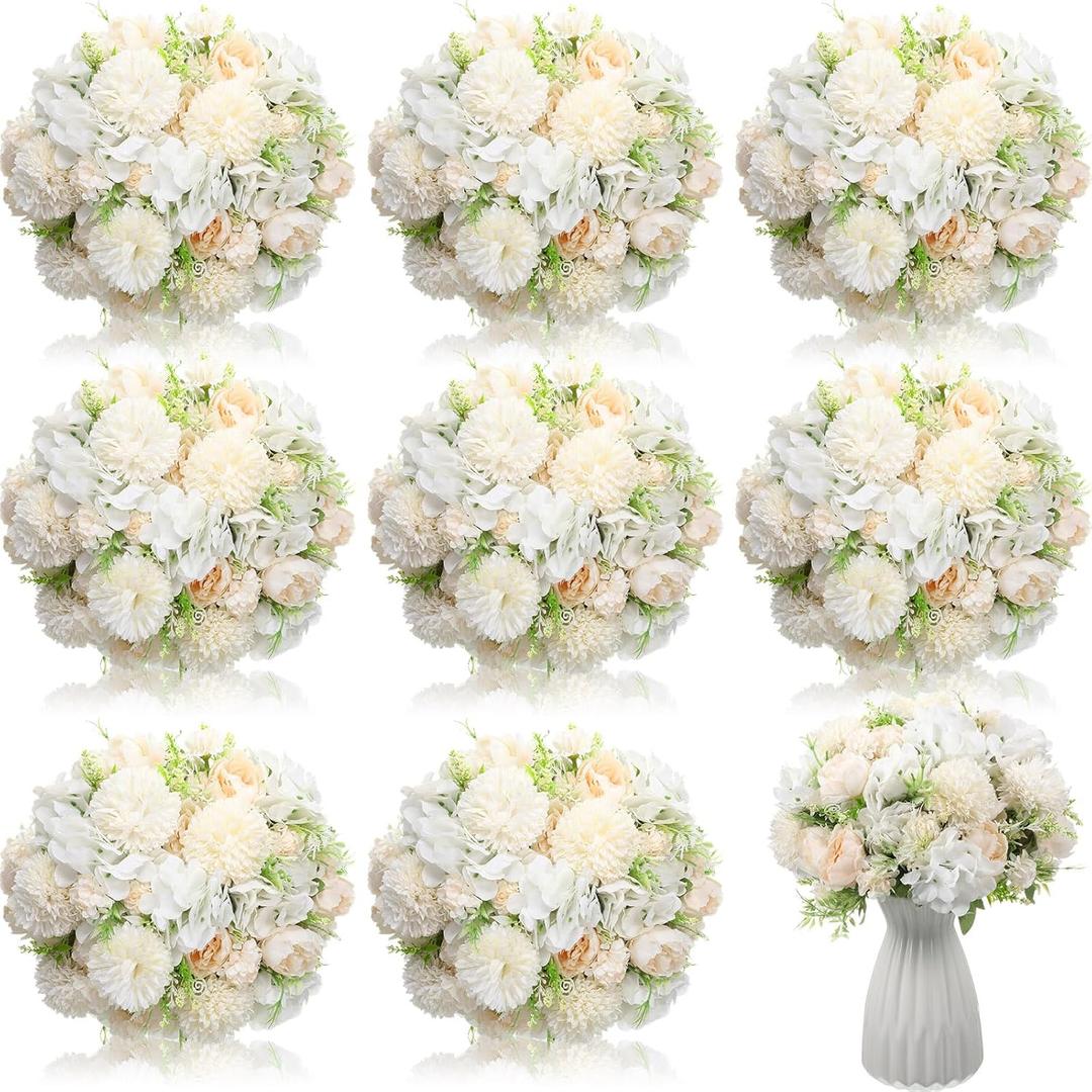 Tigeen Artificial Flowers Artificial Peonies Silk Flowers Faux Peony Fake Peony Silk Hydrangea Bouquet for Wedding Table Centerpiece Floral Vase Decor(White,24 Bundles)