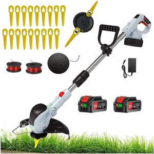 String Weed Wacker, Brush Cutter, Weed Trimmer Battery Powered with 2Pcs 21V/4.0Ah Battery Operated & Charger, Stringless Grass Trimmer/Edger/Brush Cutter for Lawn, Garden, Yard Care (Gray)