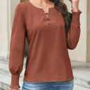 Womens Long Sleeve Tops 2025 Fall Henley Shirts Work Blouses Dressy Casual Trendy Clothes (L)