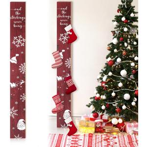 70 Inch Freestanding Christmas Stocking Holder with 5 Hooks Vertical Collapsible Holder Stand The Stocking were Hung Wood Sign for No Fireplace Small Homes Xmas Decoration