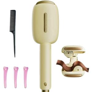 Waver Curling Iron, Beach Curling Wand, Ionic Hair Curler Tool with Ceramic 3 Barrel for All Hair Types, Anti-Scald Protection, Adjustable Time & Temps for Effortless, Long-Lasting Waves (Beige)