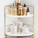 FSyueyun 2-Tier Corner Bathroom Counter Organizer, Tool-Less Installation Vanity Shelf Small Plastics Countertop Makeup Tray Skincare Perfume Organizers (Gold)