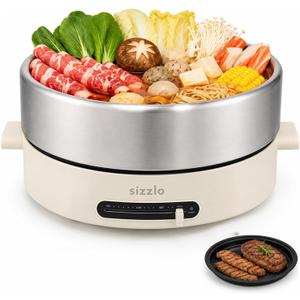 Electric Hot Pot, 4.5L 304 Stainless Steel Pot with Grill Pan
