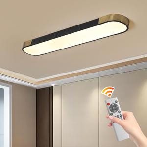 Qcyuui Kitchen Lighting Fixtures Ceiling,39.4 Inch Dimmable Modern Led Ceiling Light,Black and Gold Long Linear Ceiling Light Fixture for Office Bedroom Kitchen Hallway,(48W/3000-6500K)