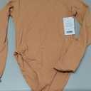 HeyNuts Women's Ultra Soft Long Sleeve Mock Turtleneck Bodysuit, Slimming Fit Tops Basic Tee (Large, Apricot Tan)