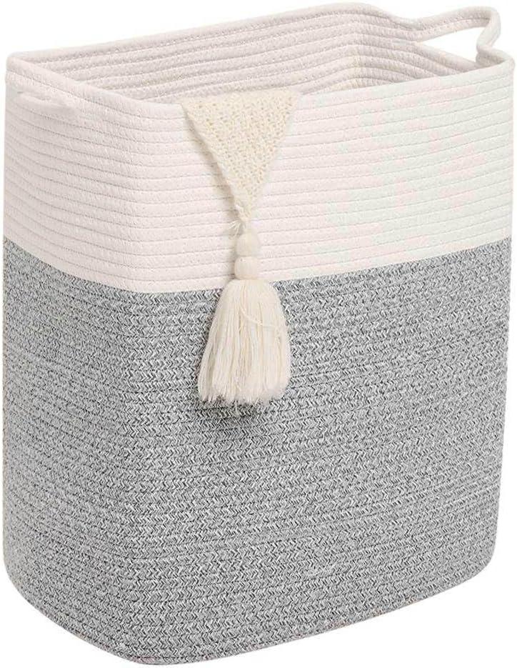 Tall Laundry Basket With Handles,Woven Cotton Rope Big Laundry Hamper Sorters,Versatile Storage for Dirty Clothes,Baby Toys,and Blankets in Bathroom, Nursery,and Living Room (Silver Gray, 80L)