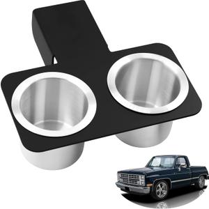 Truck Cup Holder Compatible with 1973-1987/1991 Chevy & GMC C/K Series - Detachable Aluminum Drink Holder Fit for C/K 10/20/30 Pickups - Black Stainless Steel Center Console Beverage Holder