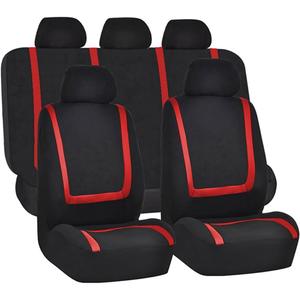 BELOMI Car Seat Covers Full Set, Breathable Premium Cloth Automotive Seat Cover, Universal Front and Rear Seat Covers, Easy to Install Car Accessories for Most Cars Trucks SUV (Red)