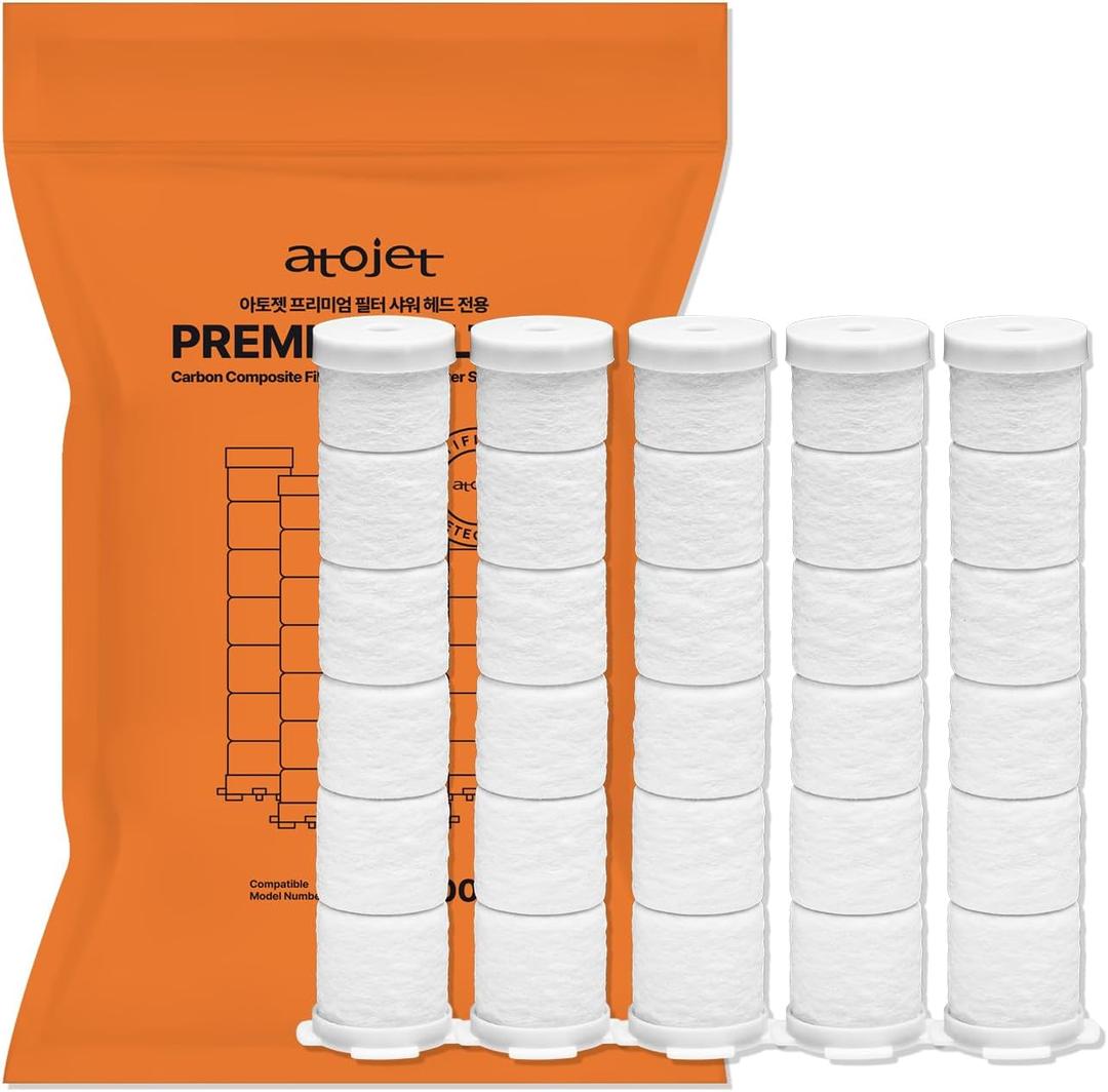 Premium Showerhead Replacement Filters Crafted With Korea's Luxury Beauty Culture - Pure Carbon Filters (5 Filters)  Compatible with Atojet JNE300 (JNE300-FLT-5PC)