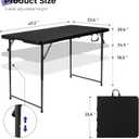 Byliable Folding Table 4 Foot Portable Heavy Duty Plastic Fold-in-Half Utility Table Small Indoor Outdoor Adjustable Height Folding with Carrying Handle, Camping and Party, Black