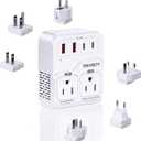 2000W Voltage Converter US to Europe for Hair Dryers, 7-in-1 220V to 110V Converter for European Travel with 3 AC/2 USBA/2 USBC Ports (PD20W), Universal Travel Adapter (White)