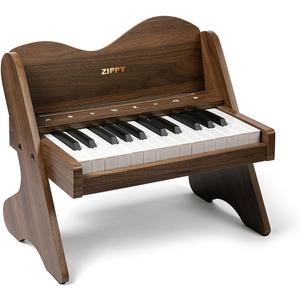 ZIPPY Kids Piano Keyboard, 25 Keys Digital Piano for Kids, Touch Sensitive Control Panel, Volume Adjustable, Mini Music Educational Instrument Toy, Wood Piano for Toddlers Girls Boys (Walnut)