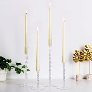 Hewory Glass Taper Candle Holders: 4 Pcs Clear Vintage Candlestick Holders Tall Candle Sticks Holder Decor, Glass Candle Holder for Table Centerpiece Wedding Christmas Advent Holiday Party Decorations