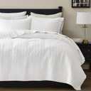 palassio White 100% Cotton Quilt Queen Size Bedding Sets with 2 Pillow Shams, Textured Lightweight Soft Bedspread Shabby Chic Coverlet, Quilted Comforter Bed Cover for All Season, 3 Pieces