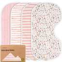 KeaBabies 4-Pack Baby Burp Cloths Baby Girl, Boy - Organic Cotton Burp Cloth, Extra Large, Absorbent, Soft Burping Cloths & Bibs Set for Babies, Newborn Burp Clothes, Thick Burp Rags (Sweet Charm)