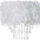 Waneway Feather Lampshade with Acrylic Droplets, Fluffy Lamp Shade for Ceiling Light, Pendant Light, Chandelier, Table Lamp or Floor Lamp, Bedroom Living Hallway Decoration, White