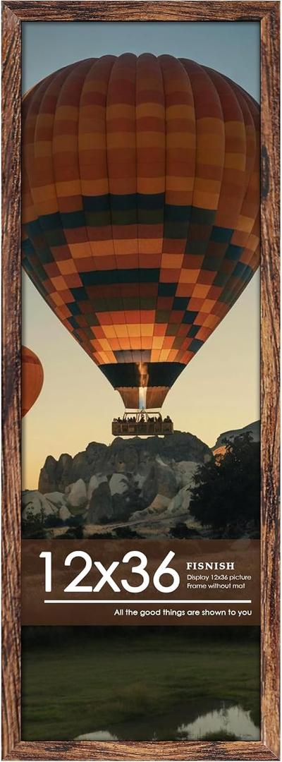 12x36 Picture Frame, Classic Brown 12 x 36 Panoramic Poster Frame for Horizontal or Vertical Wall Mounting, 1 Pack