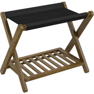 SONGMICS Bamboo Luggage Rack, Foldable Suitcase Stand, Luggage Holder with Storage Shelf, Easy to Assemble, for Guest Room, Hotel, Bedroom, Walnut Brown URLR030KZ01, 1 Pack
