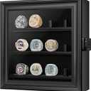 Championship Ring Display Case, 12 Ring Posts Baseball Ring Holder, Wall Mount Wooden Shadow Box for Multiple Championship Rings