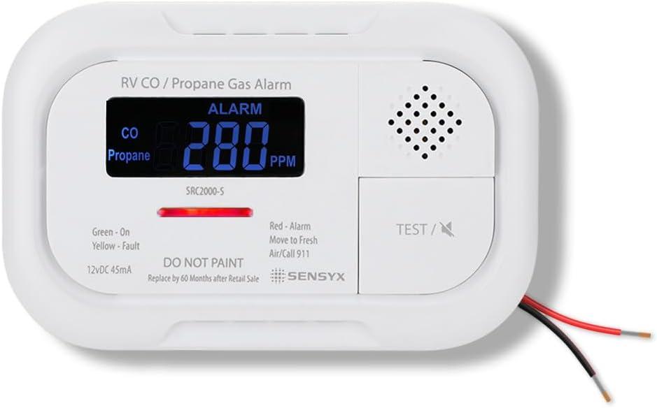 RV Carbon Monoxide & Propane Dual Gas Detector - Surface Mount - Hard-Wired DC 12V, Large LCD Display, 85dB Loud Alarm, Easy Reset/Test Button - Ultimate Safety for Your Adventures (White)