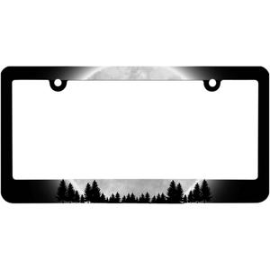 6 x Full Moon Forest License Plate Frame with 2 Holes and Screws - Funny License Plate Frames Decorative - Cars for US Standard Frame for Front and Rear - Metal Plate Frame with Screws 6x12.25 inch