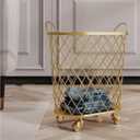 QQXX 360 Laundry Hamper with Wheels,Round Mesh Metal Rolling -Iron Scandinavian ins Bathroom Dirty Clothes Basket Toy Storage Frame, Gold, (1671979), 55x45x38.5cm(21.65x17.7x15.15inch)