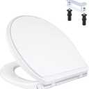 iFealClear Round Toilet Seat Compatible with Kohler, American Standard, TOTO, Slow Close Toilet Seat Cover with Non-Slip Bumpers, Never Loosen Toilet Bolt Hinge, One-Click to Quick Release, White