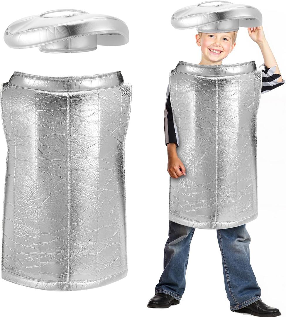 JenPen 2 Pcs Childrens Trash Can 100 Days of School Costume Silver Garbage Outfit with Hat for Kids Cosplay