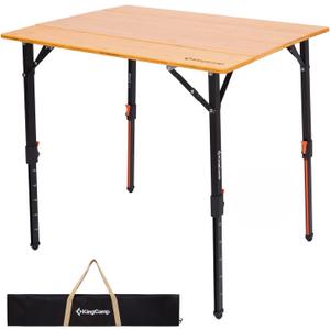 KingCamp Bamboo Camping Table with Adjustable Height (265LBS), 31.5''x23.6''-Large