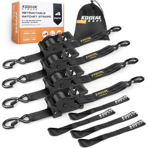 Retractable Ratchet Straps 2" x 10ft, 3,000lb Break Strength, Heavy Duty Easy Release Tie Down for Trucks, Trailers, Motorcycles, ATVs, Secure Cargo KODIAK STRAPS (Black, 4Pack)