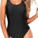 Aqua Eve Women's One Piece Swimsuit Athletic Bathing Suit Modest Swimwear Black, XXL