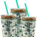 Reusable Iced Coffee Cup Sleeve Insulator for Cold Beverages and Neoprene Cold Coffee Cup Sleeves Cooler Cover 16-32OZ for Coffee Cups, McDonalds, Dunkin Donuts, More(Floral green)