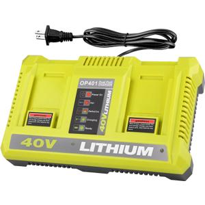 Powilling 2Port OP401 Quick Charger for RYOBI 40V Lithium Battery, Dual Ports Compatible with 40 Volt OP4015 OP4026 OP4040 OP4050 OP4060, for Ryobi 40V Lithium-ion Battery Charger