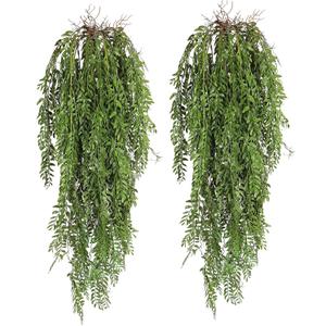 RECUTMS 2 Pcs Hanging Fake Plants Faux Ferns Ivy Willow Vine Leaves Wall Greenery Artificial Vine Plastic for Spring Home Garden Wedding Party Indoor Outdoor Easter Decorations(Green)
