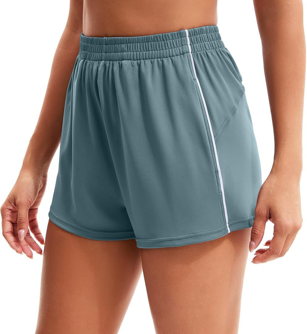 MathCat Womens Workout Shorts, Elastic High Waist Athletic Shorts with Pockets Stretchy Active Shorts for Running Sports Gray Green