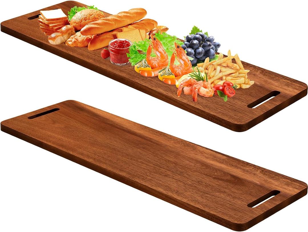 2 Pcs Large Acacia Wooden Charcuterie Boards with Handle 36 x 12 Inch