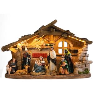 Nativity Scene Indoor 10.2 Inch Christmas Music Village Manger Nativity Sets Tabletop Jesus Christmas Figurines Decorations Christmas Ornaments