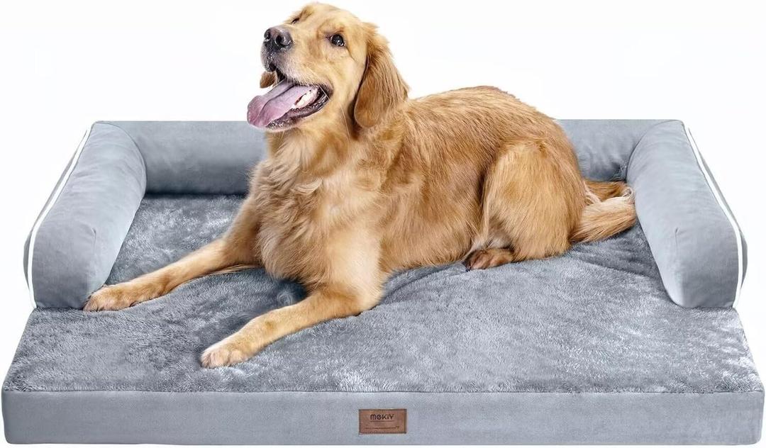 Large Dog Bed Orthopedic Washable - Beds Bolster - Medium XL XLarge Big Dogs - Memory Foam Couch Sofa - Waterproof with Removable Cover (Grey)