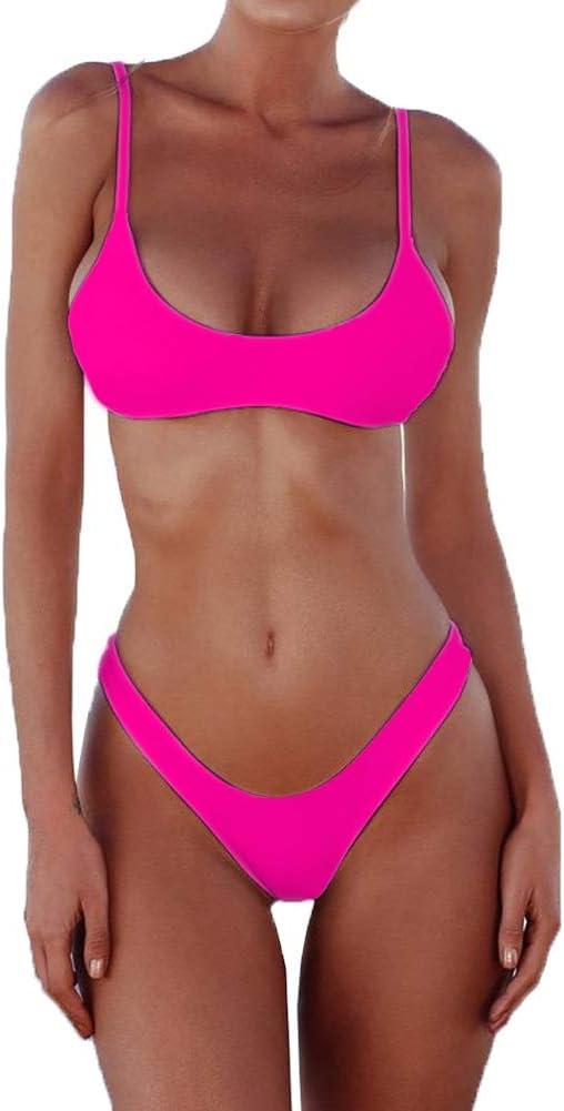 SherryDC Women's Solid Scoop Neck Push Up Padded Brazilian Thong Bikini Swimsuit Bathing Suit,Size S